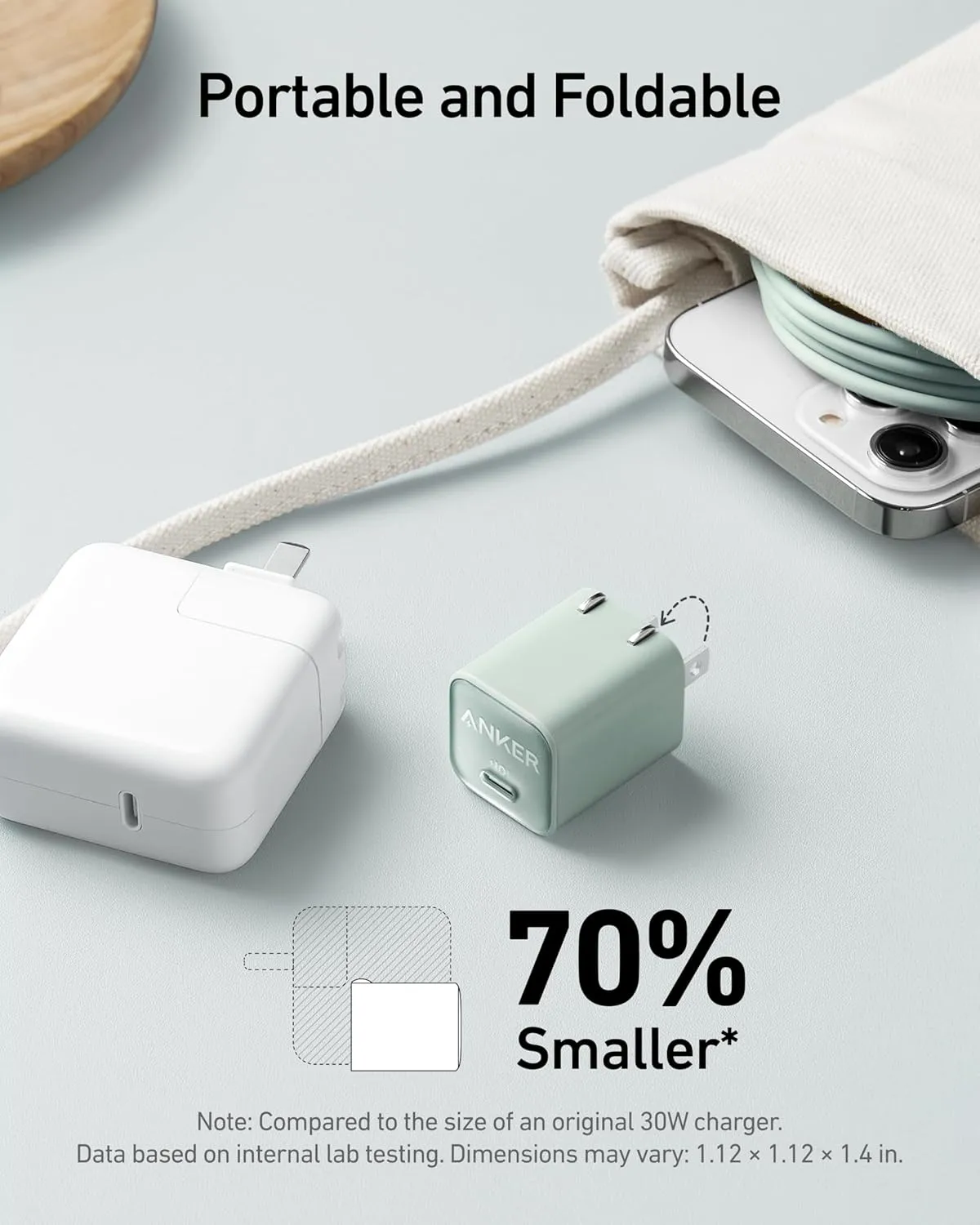 Anker Nano USB C Charger Block, 30W PIQ 3.0 Foldable iPhone Charger Fast Charging for iPhone 16/15 Series, Galaxy, iPad, Compatible with MagSafe