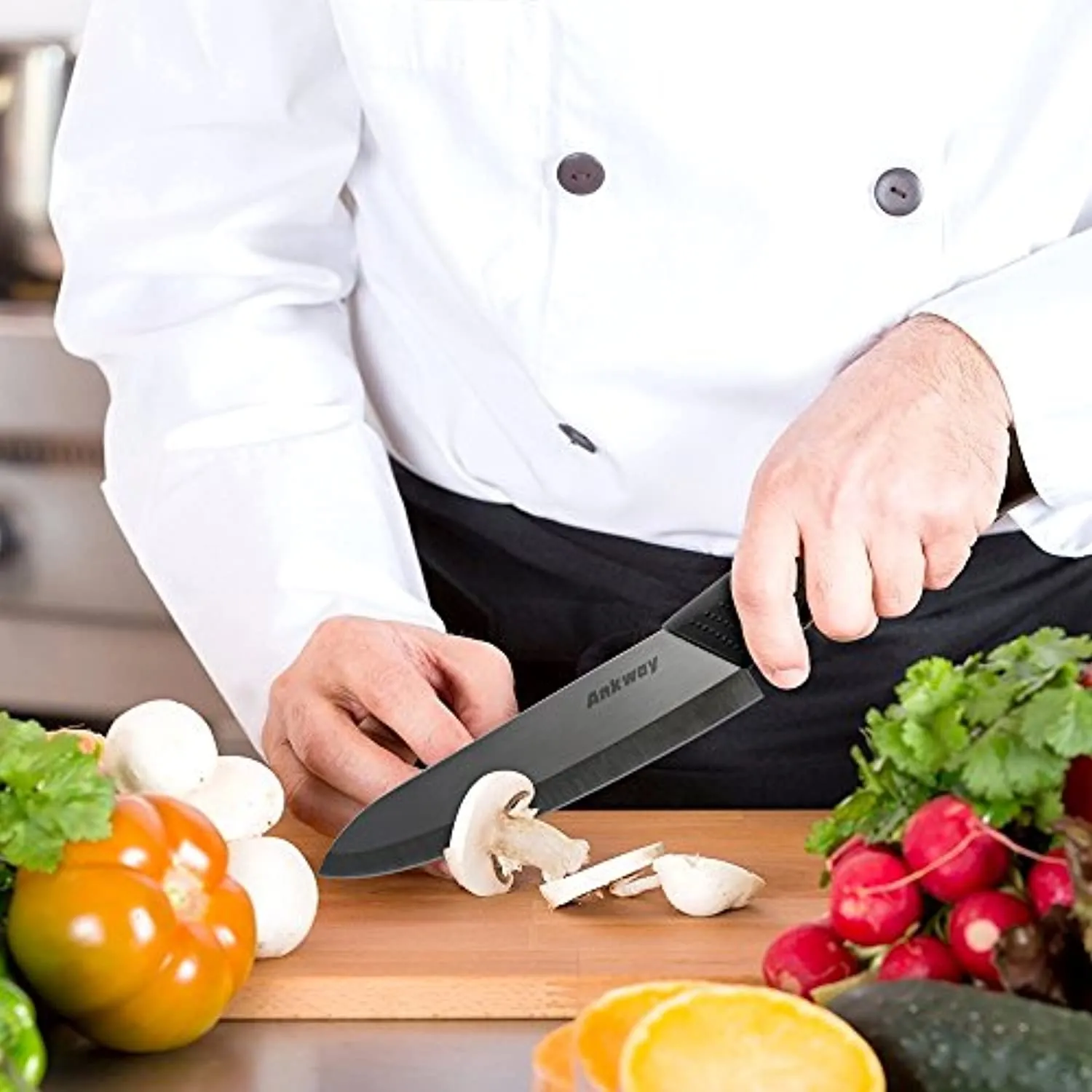 Ankway Ceramic Knife Set Black [Upgraded Version], Kitchen Utility Knife Set with Protective Cover for Cooking Bread Meat Vegetable Fruit-Rustproof and Stain Resistant, Packed in Superior Box, 5-Piece