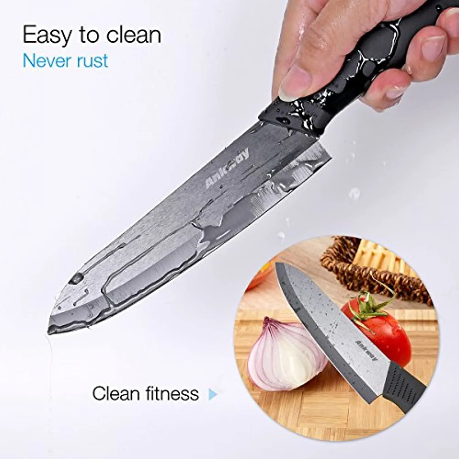Ankway Ceramic Knife Set Black [Upgraded Version], Kitchen Utility Knife Set with Protective Cover for Cooking Bread Meat Vegetable Fruit-Rustproof and Stain Resistant, Packed in Superior Box, 5-Piece
