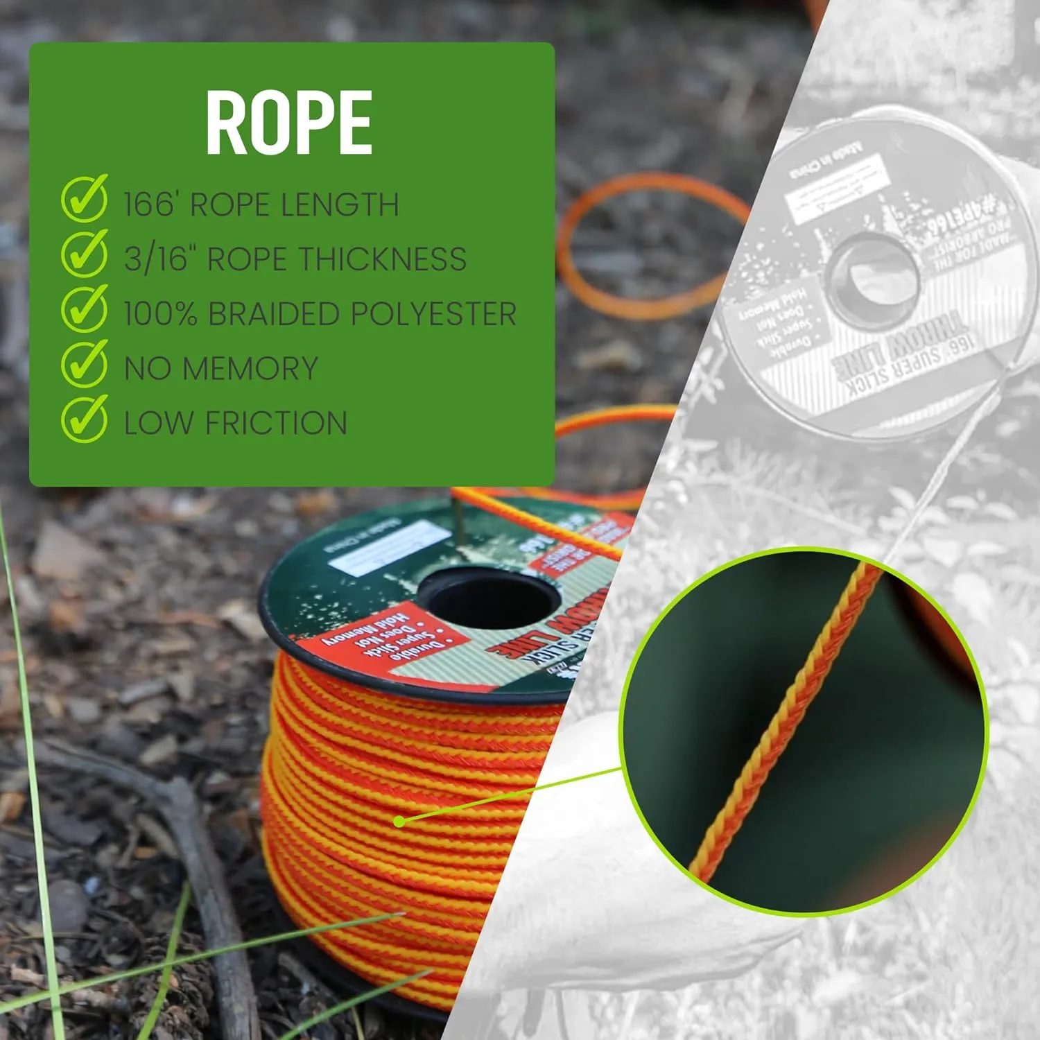 Arborist Throw Line Kit - Ultra Slick 100% Polyester Rope with Weighted Throw Bag | Forestry Tree Gear for Low and High Limb Throwing | 3/16 Inch Thick Rope (9 Oz)