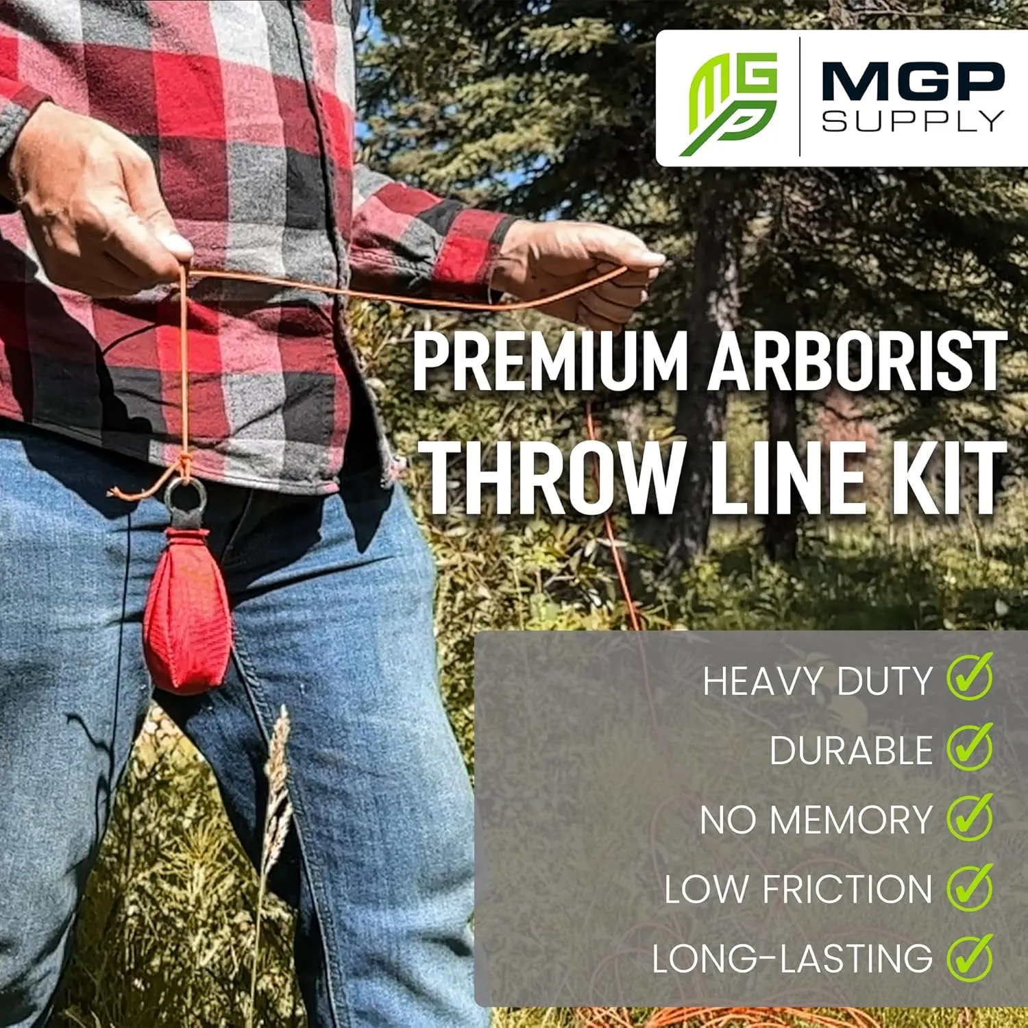 Arborist Throw Line Kit - Ultra Slick 100% Polyester Rope with Weighted Throw Bag | Forestry Tree Gear for Low and High Limb Throwing | 3/16 Inch Thick Rope (9 Oz)