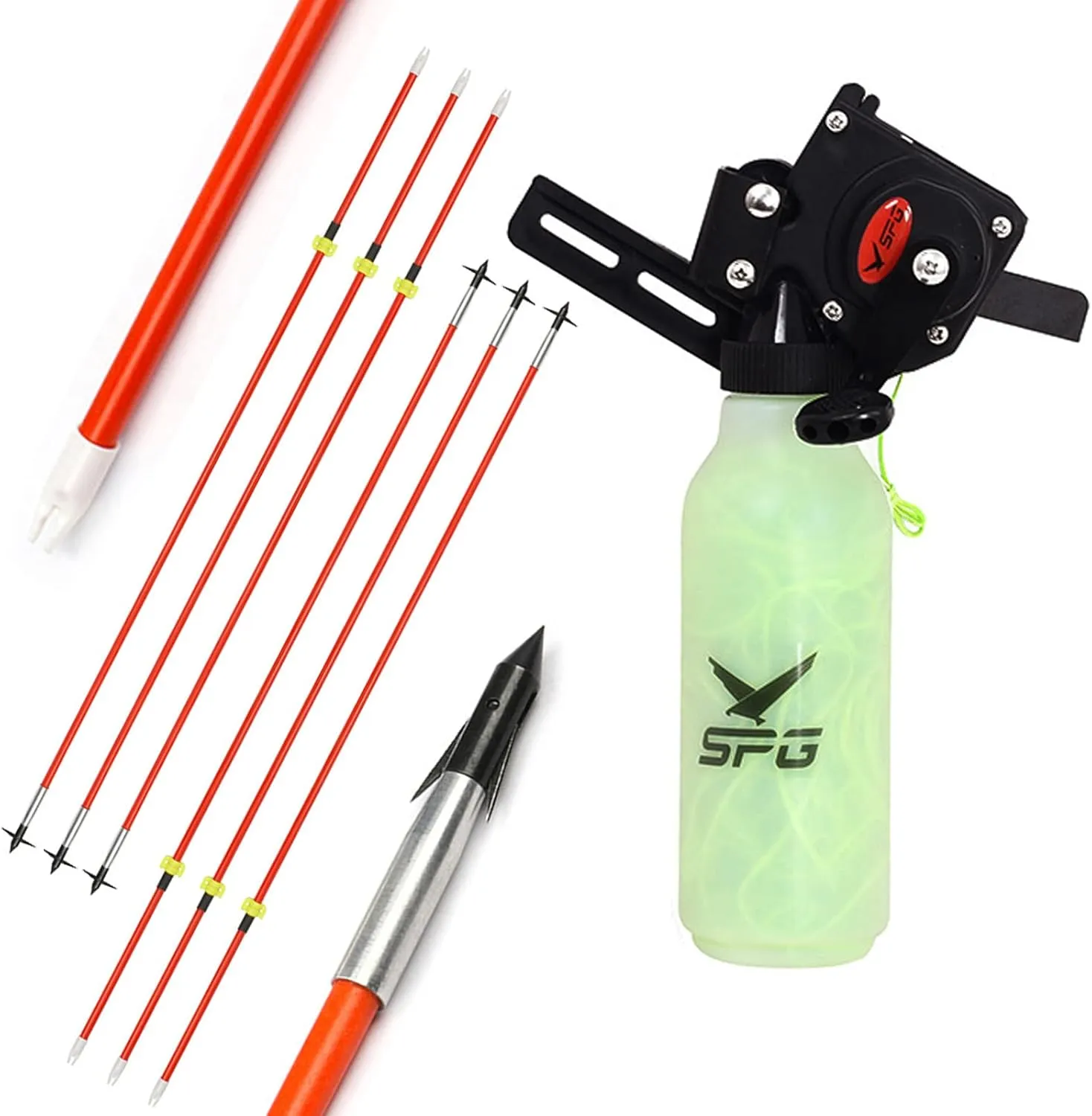Archery Bow Fishing Reel Kit Bowfishing Reel with Bowfishing Arrows Set 40m Fishing Rope Fiberglass Fishing Arrows Bowfishing Tool Accessories (Orange)