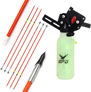 Archery Bow Fishing Reel Kit Bowfishing Reel with Bowfishing Arrows Set 40m Fishing Rope Fiberglass Fishing Arrows Bowfishing Tool Accessories (Orange)