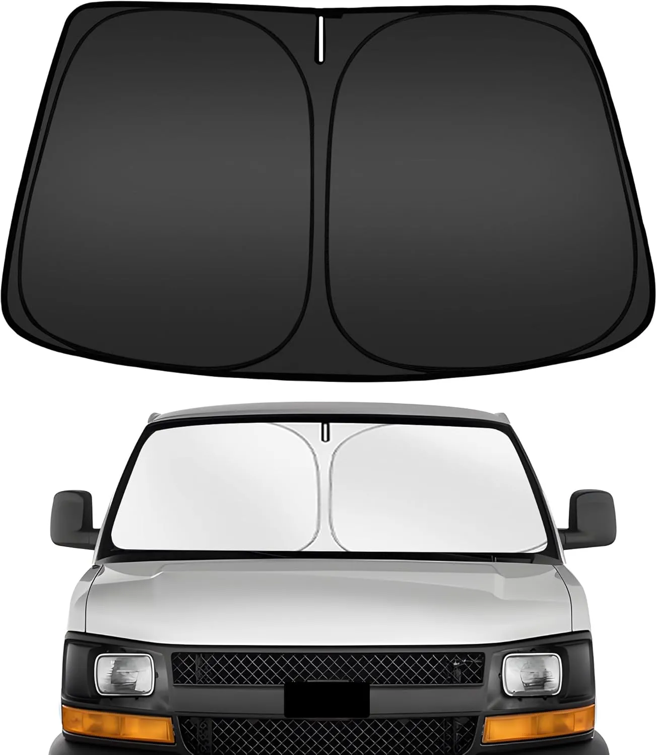 ARISMOTOR Windshield Sun Shade for Che-vrolet Chevy Express Cargo Van 1500 2500 3500 4500 1996-2025, Custom Fit Foldable Front Window Sunshade Sun Visor Protector, Block UV Rays Keep Your Car Cooler