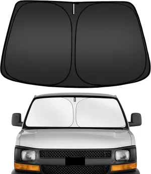 ARISMOTOR Windshield Sun Shade for Che-vrolet Chevy Express Cargo Van 1500 2500 3500 4500 1996-2025, Custom Fit Foldable Front Window Sunshade Sun Visor Protector, Block UV Rays Keep Your Car Cooler