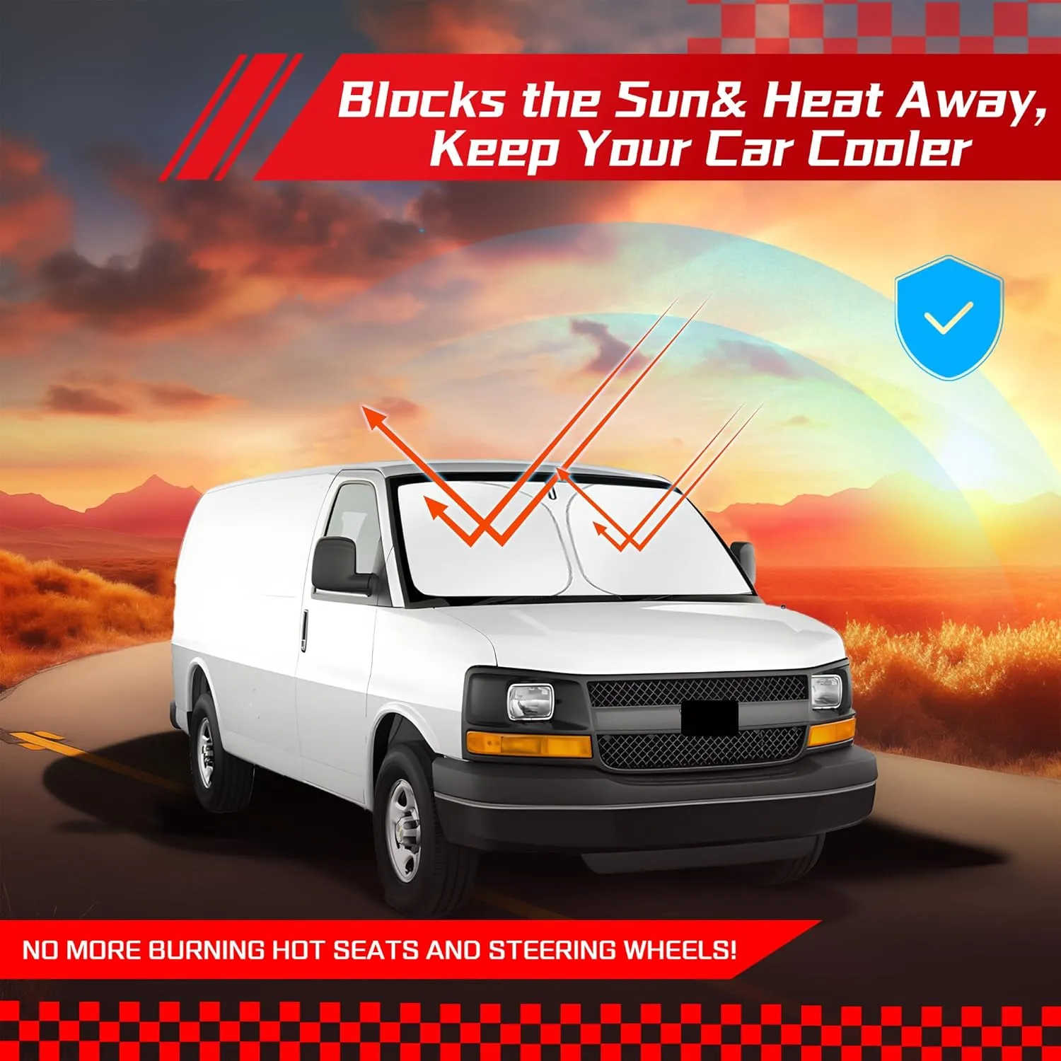 ARISMOTOR Windshield Sun Shade for Che-vrolet Chevy Express Cargo Van 1500 2500 3500 4500 1996-2025, Custom Fit Foldable Front Window Sunshade Sun Visor Protector, Block UV Rays Keep Your Car Cooler