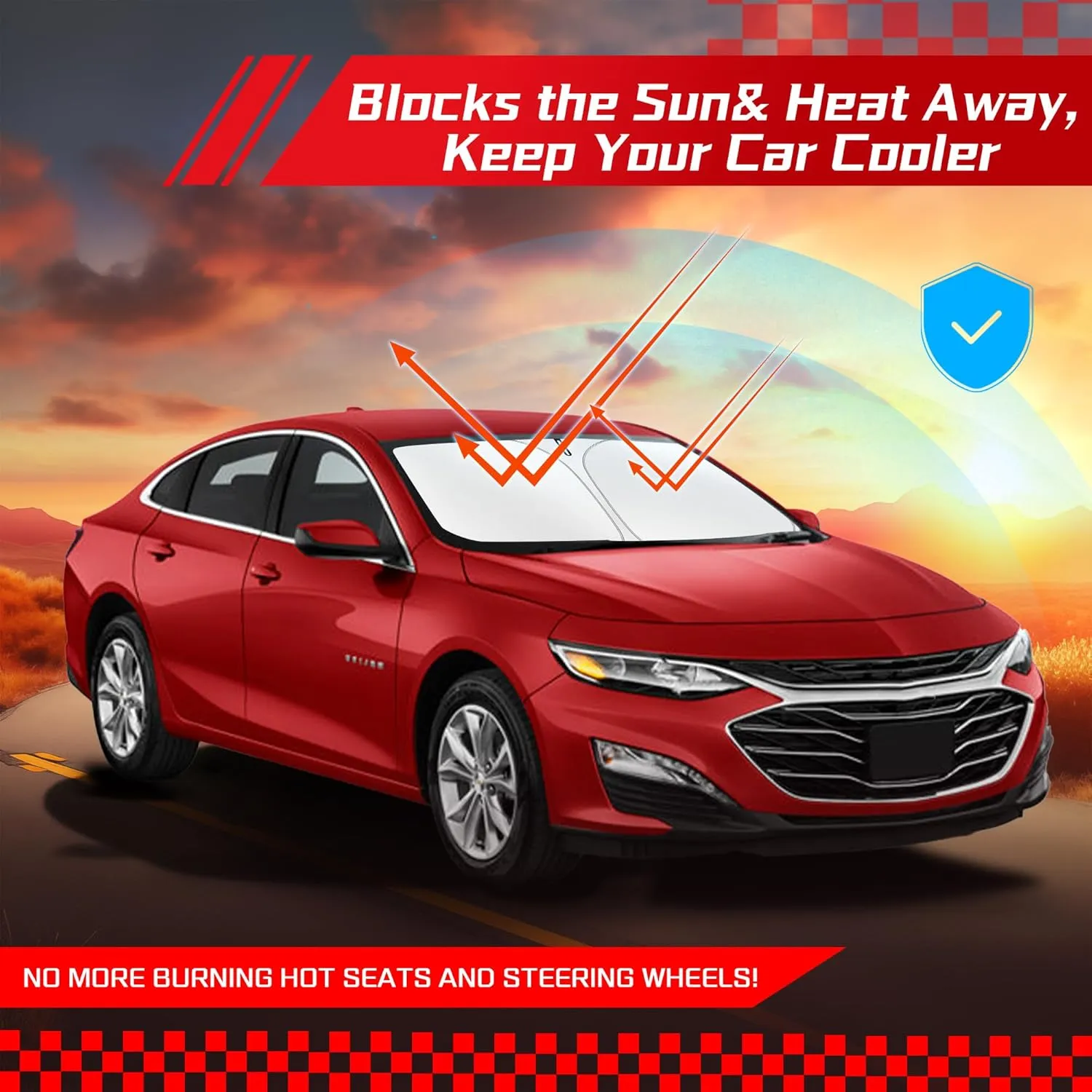 ARISMOTOR Windshield Sun Shade for Che-vrolet Chevy Malibu 2016-2025, Custom Fit Foldable Front Window Sunshade Sun Visor Protector, Block UV Rays Keep Your Car Cooler