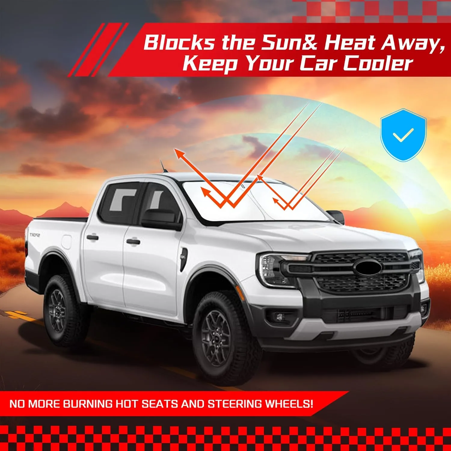 ARISMOTOR Windshield Sun Shade for Ford Ranger 2019-2025, Custom Fit Foldable Front Window Sunshade Sun Visor Protector, Block UV Rays Keep Your Car Cooler