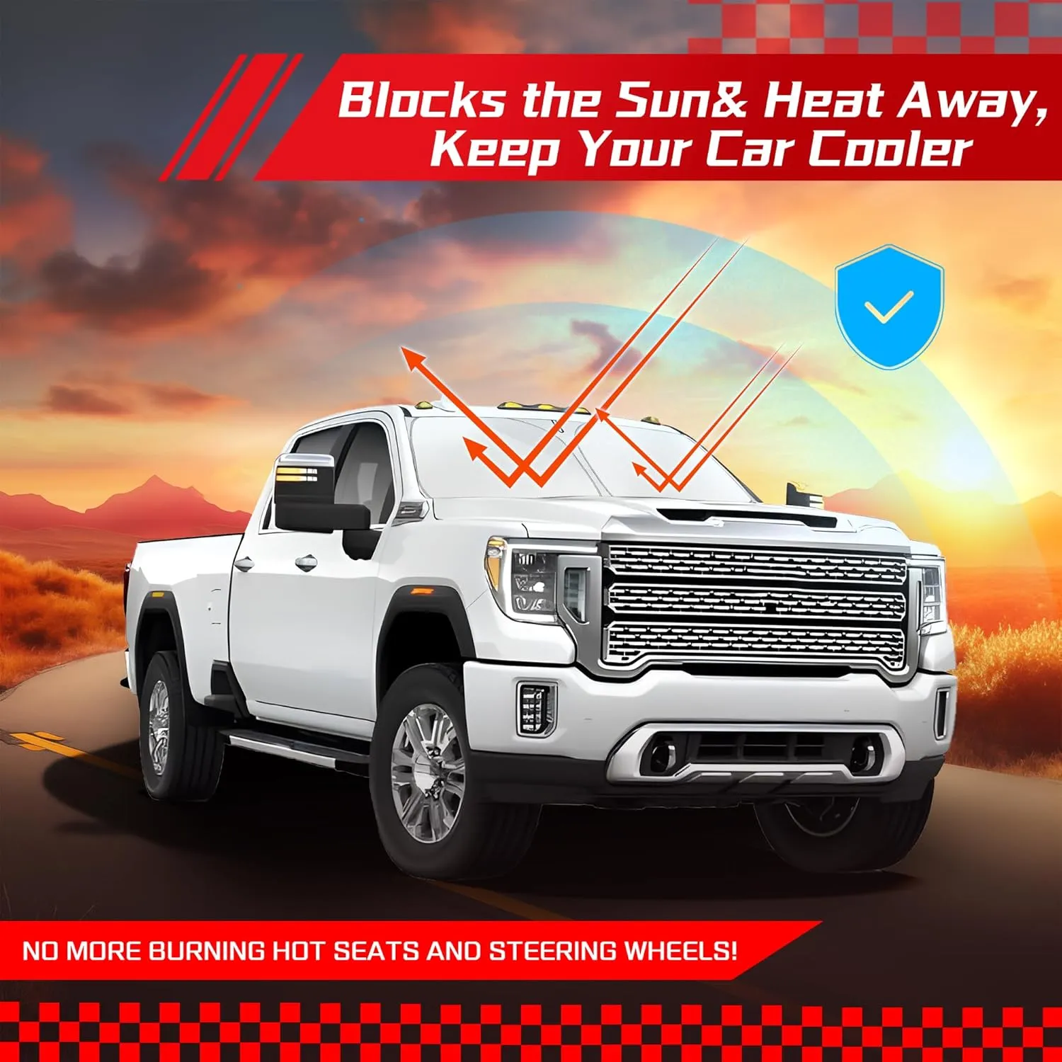 ARISMOTOR Windshield Sun Shade for GMC Sierra 1500 2500 3500 2019-2025, Custom Fit Foldable Front Window Sunshade Sun Visor Protector, Block UV Rays Keep Your Car Cooler