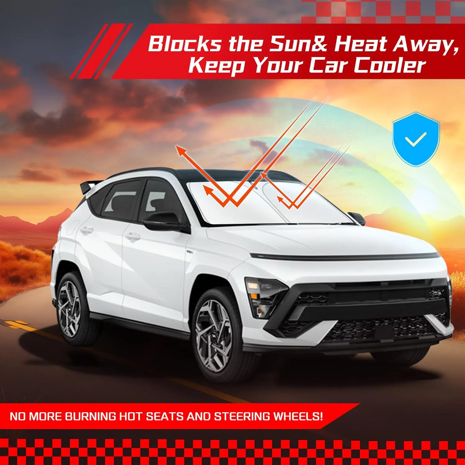 ARISMOTOR Windshield Sun Shade for Hyundai Kona 2024-2025, Custom Fit Foldable Front Window Sunshade Sun Visor Protector, Block UV Rays Keep Your Car Cooler