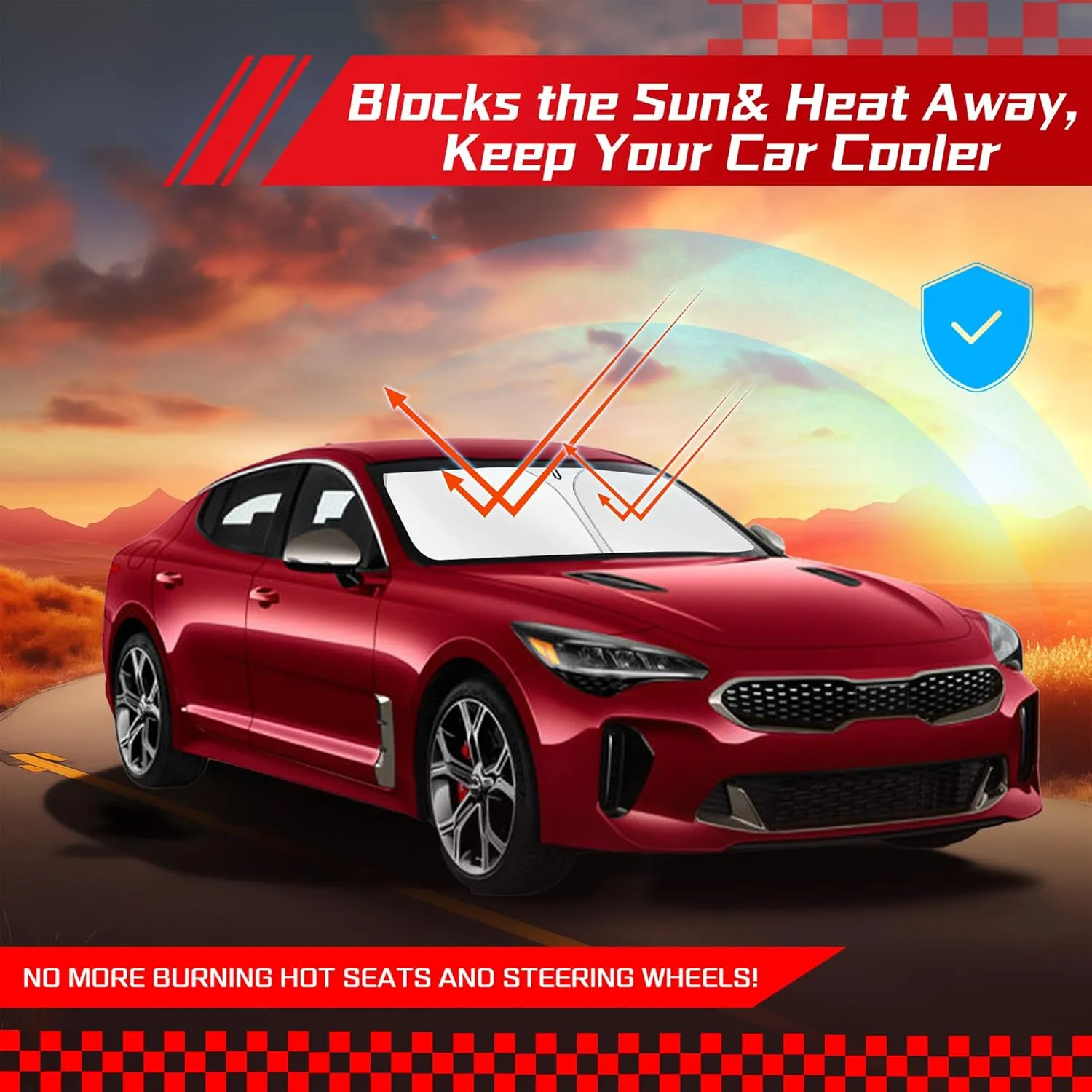 ARISMOTOR Windshield Sun Shade for Kia Stinger 2018-2023, Custom Fit Foldable Front Window Sunshade Sun Visor Protector, Block UV Rays Keep Your Car Cooler