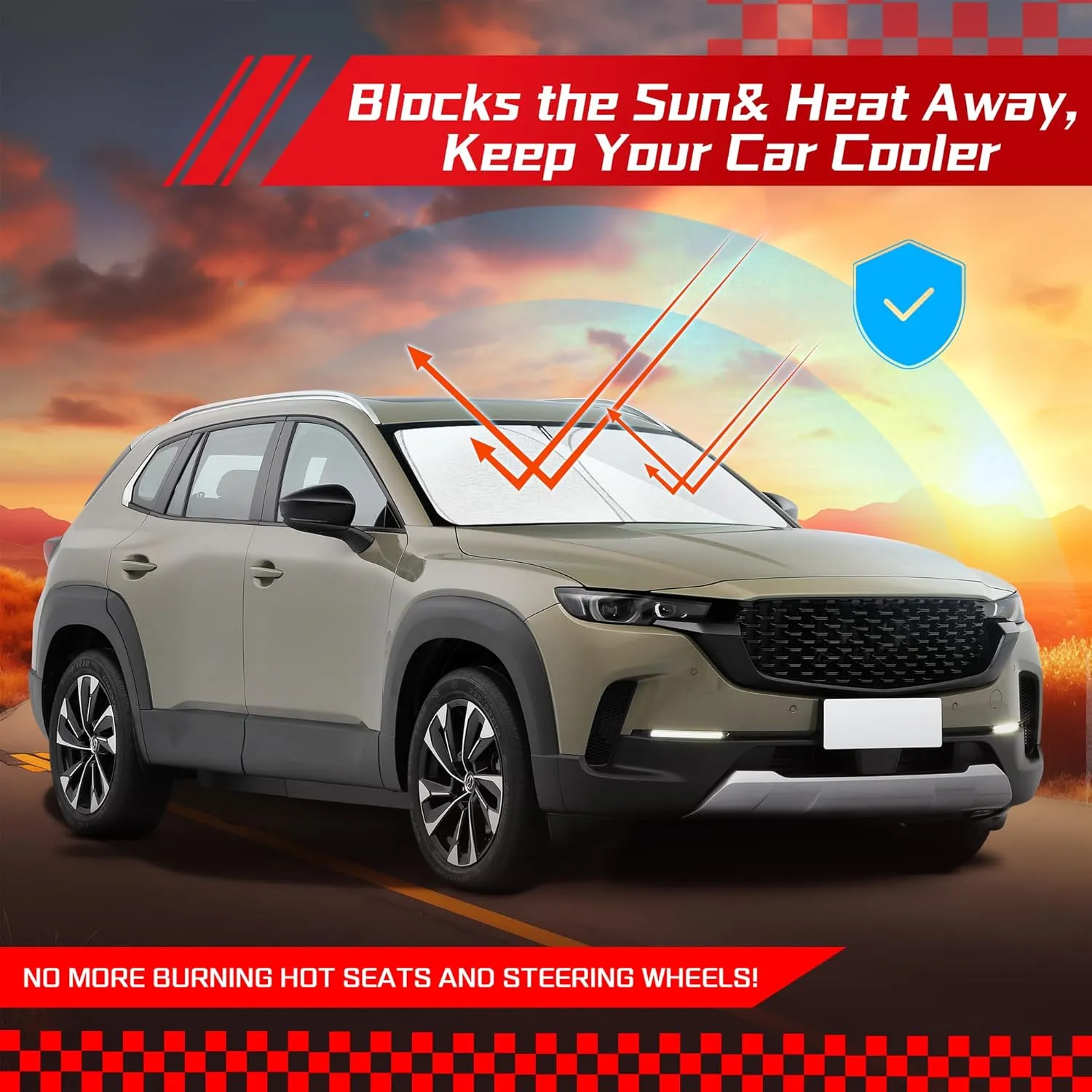ARISMOTOR Windshield Sun Shade for Mazda CX-50 2023-2025, Custom Fit Foldable Front Window Sunshade Sun Visor Protector, Block UV Rays Keep Your Car Cooler
