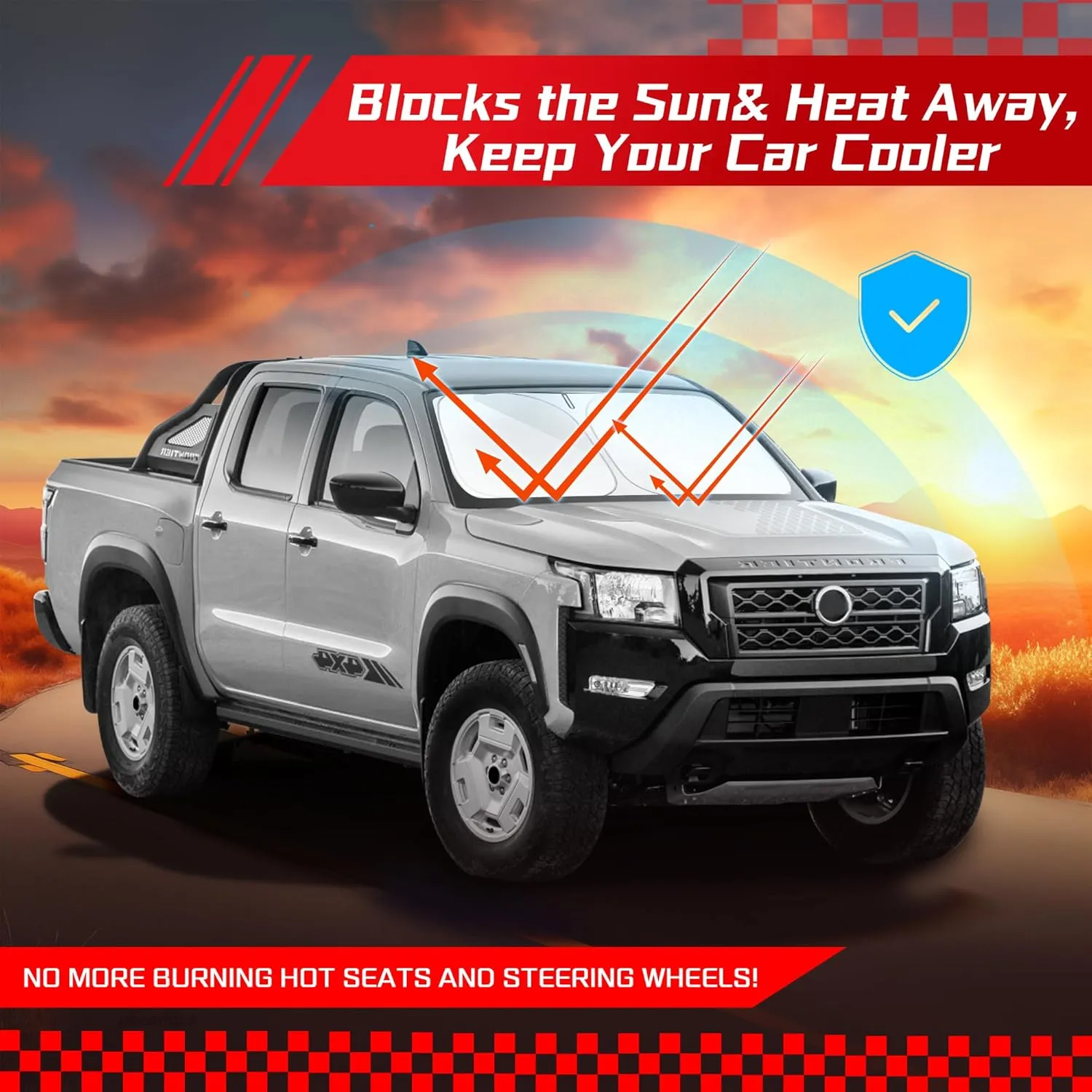 ARISMOTOR Windshield Sun Shade for Ni-ssan Frontier 2022-2025, Custom Fit Foldable Front Window Sunshade Sun Visor Protector, Block UV Rays Keep Your Car Cooler