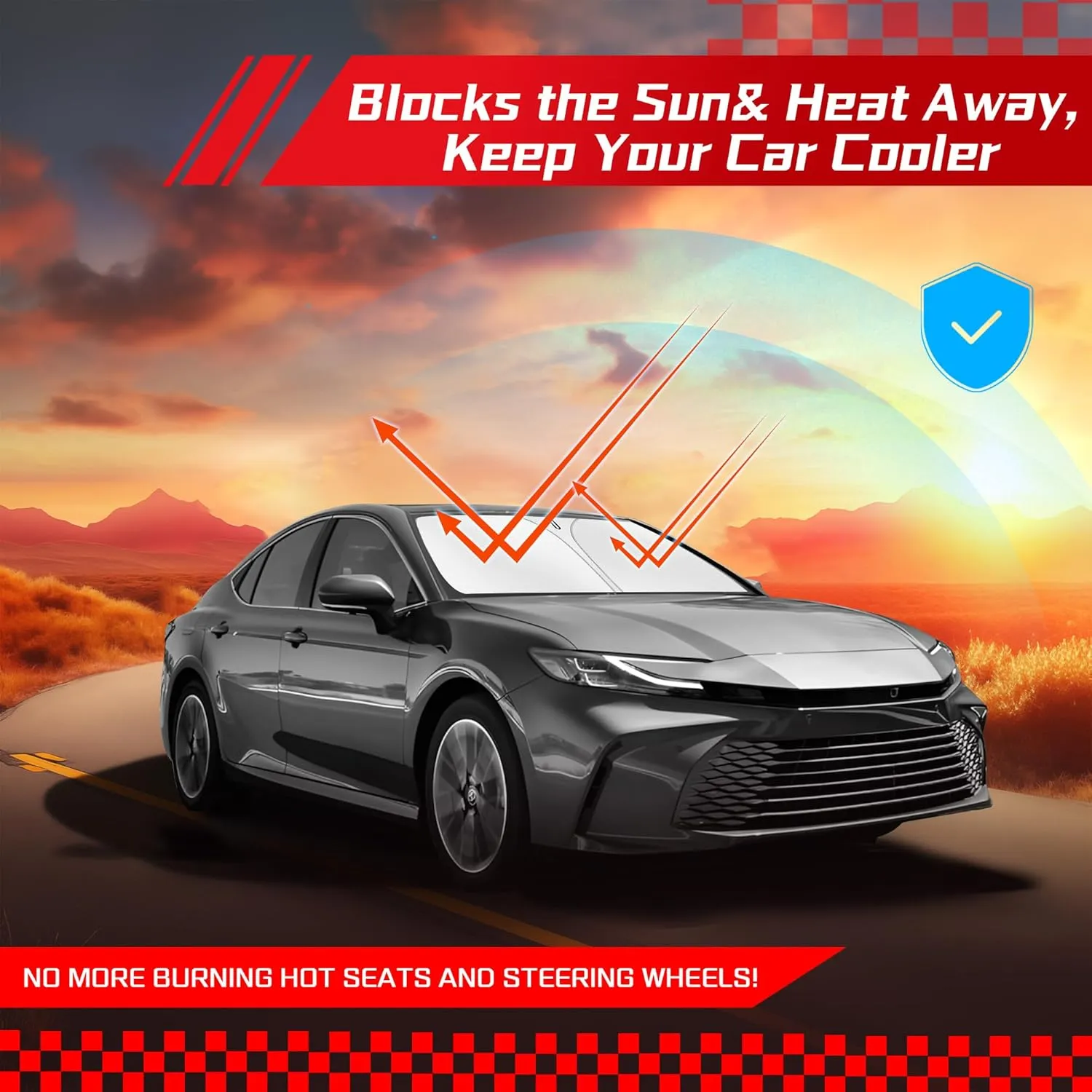 ARISMOTOR Windshield Sun Shade for Toyota Camry 2025, Custom Fit Foldable Front Window Sunshade Sun Visor Protector, Block UV Rays Keep Your Car Cooler