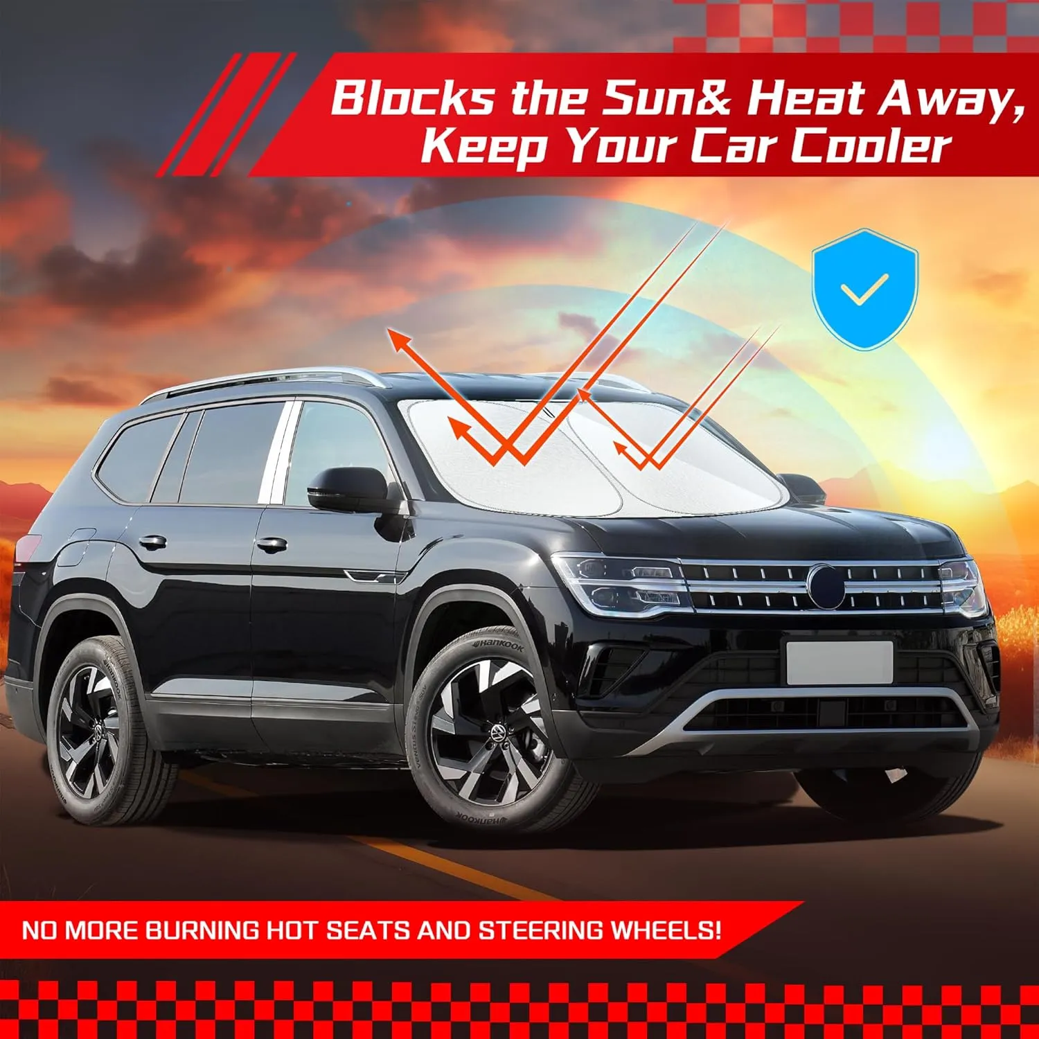 ARISMOTOR Windshield Sun Shade for Volkswagen Atlas 2018-2025, Custom Fit Foldable Front Window Sunshade Sun Visor Protector, Block UV Rays Keep Your Car Cooler
