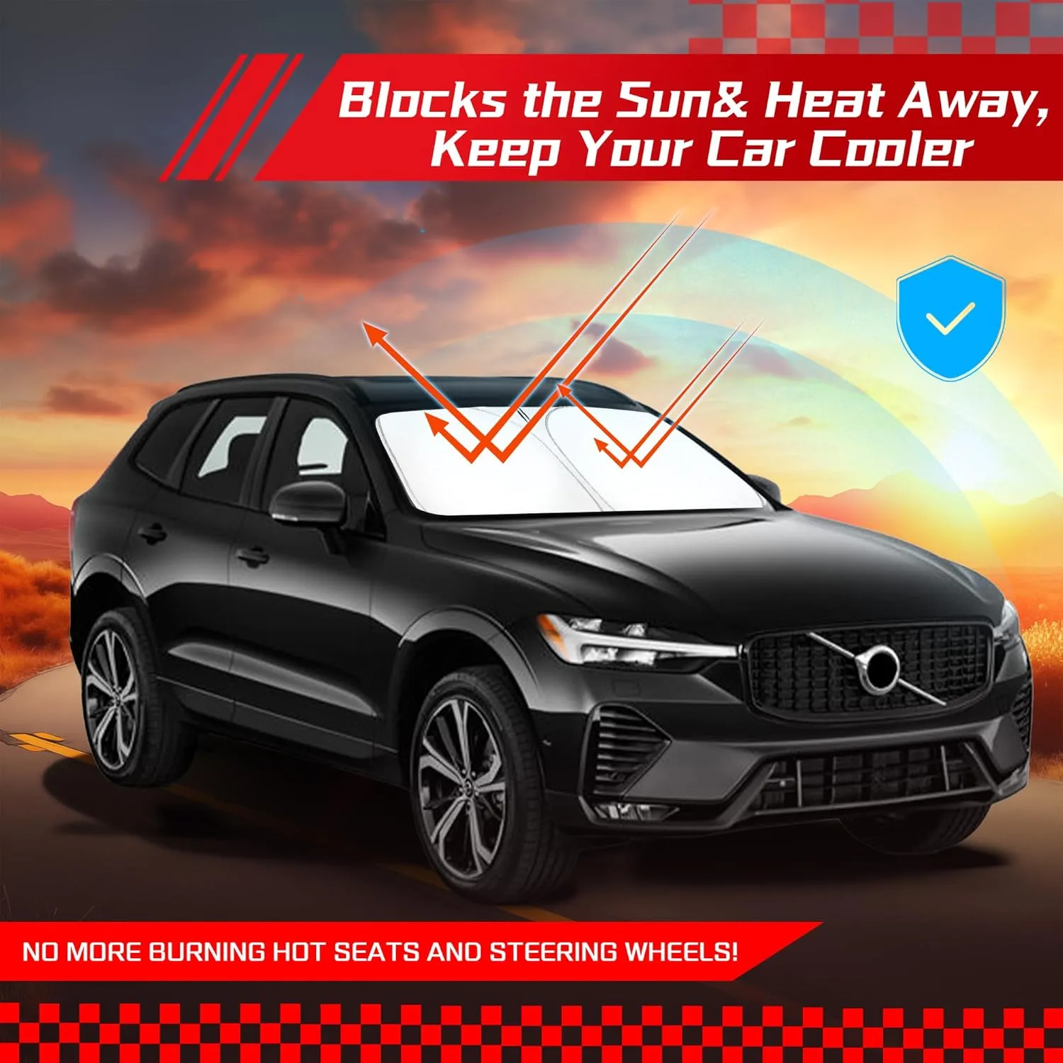ARISMOTOR Windshield Sun Shade for Volvo XC60 2018-2025, Custom Fit Foldable Front Window Sunshade Sun Visor Protector, Block UV Rays Keep Your Car Cooler