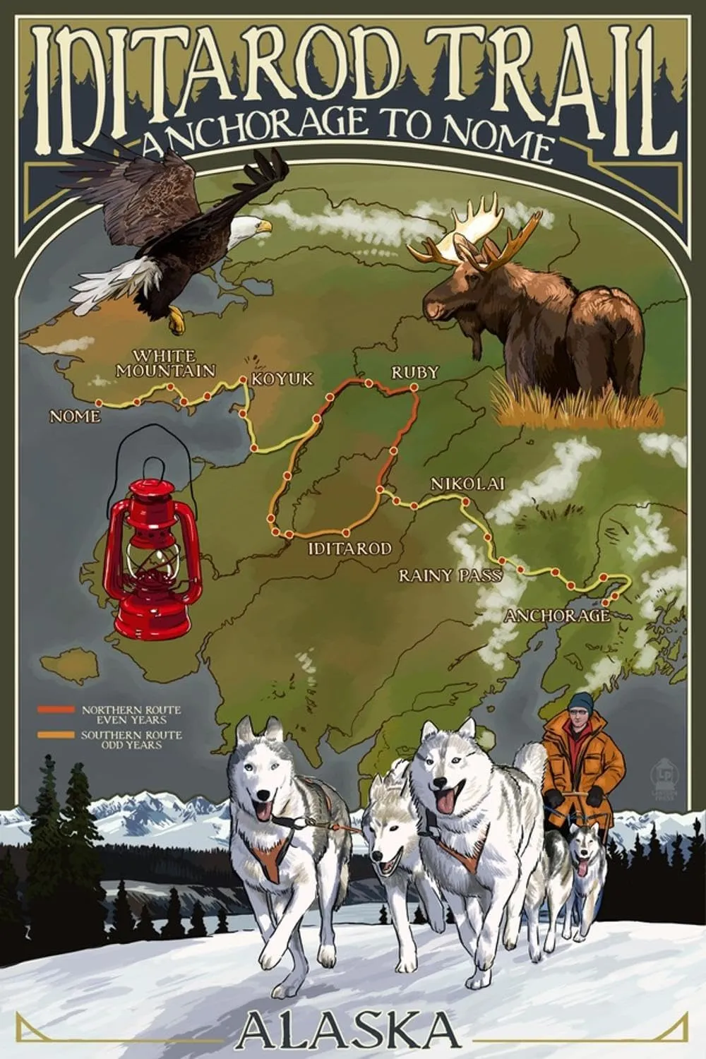 ART.COM Wall Art Print Iditarod Trail Topographic Map - Alaska by Lantern Press, 16" x 24"