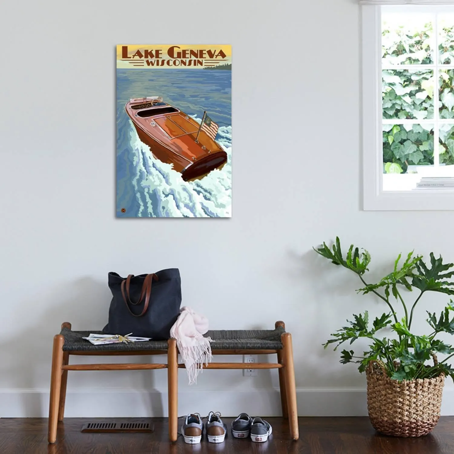 ART.COM Wall Art Print Lake Geneva, Wisconsin - Chris Craft Wooden Boat by Lantern Press, 24" x 36"