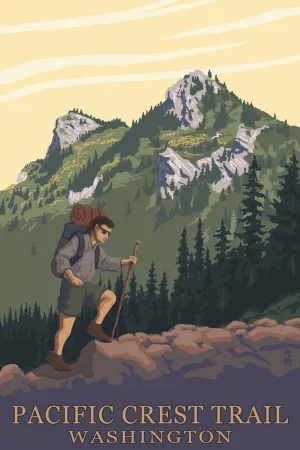 ART.COM Wall Art Print Pacific Crest Trail, Washington - Mountain Hiker by Lantern Press, 12" x 18"