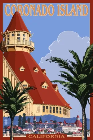 ART.COM Wall Art Print San Diego, California - Hotel Del Coronado by Lantern Press, 12" x 18"