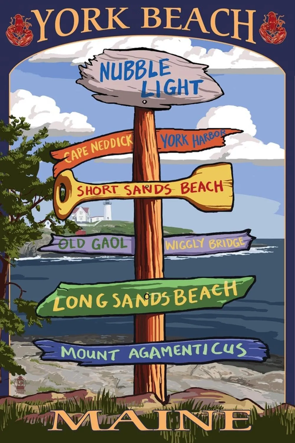 ART.COM Wall Art Print York Beach, Maine - Sign Destinations by Lantern Press, 12" x 18"