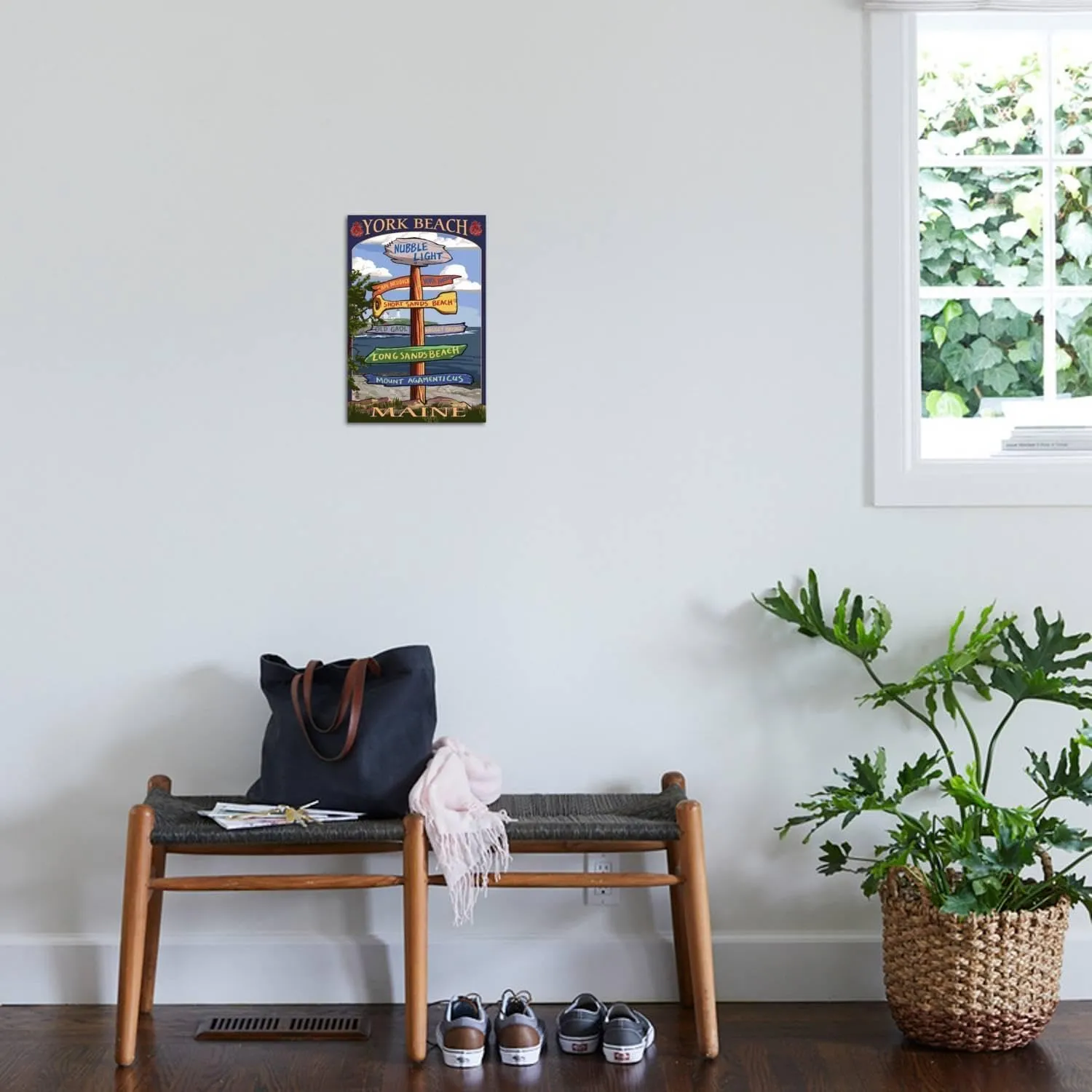 ART.COM Wall Art Print York Beach, Maine - Sign Destinations by Lantern Press, 12" x 18"