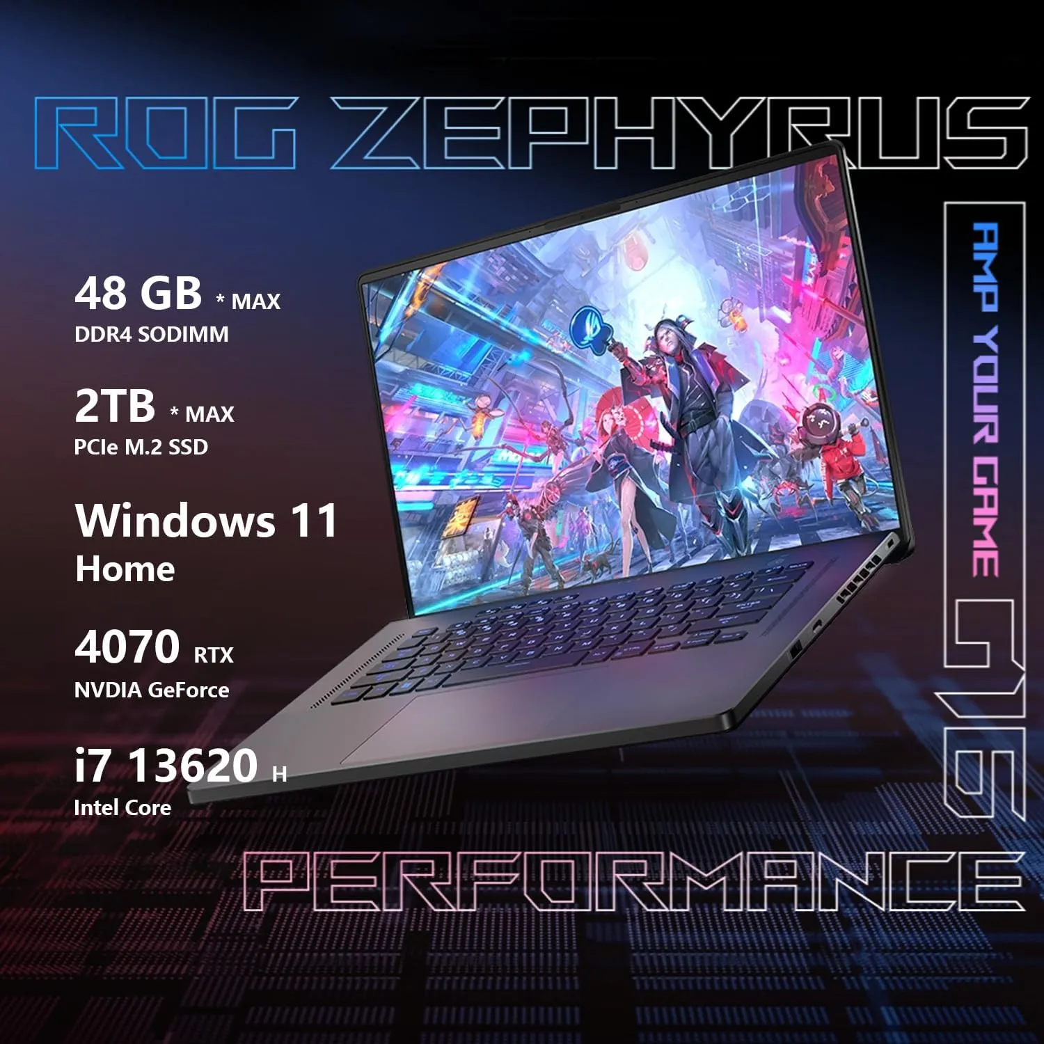 ASUS ROG Zephyrus G16 VR-Ready Gaming Laptop, 16" FHD 165Hz IPS, Intel i7-13620H, NVIDIA GeForce RTX 4070, 48GB RAM, 2TB SSD, Win 11 Home, Bundle with PCO Notebook Folding Radiator, Laptop Cooler