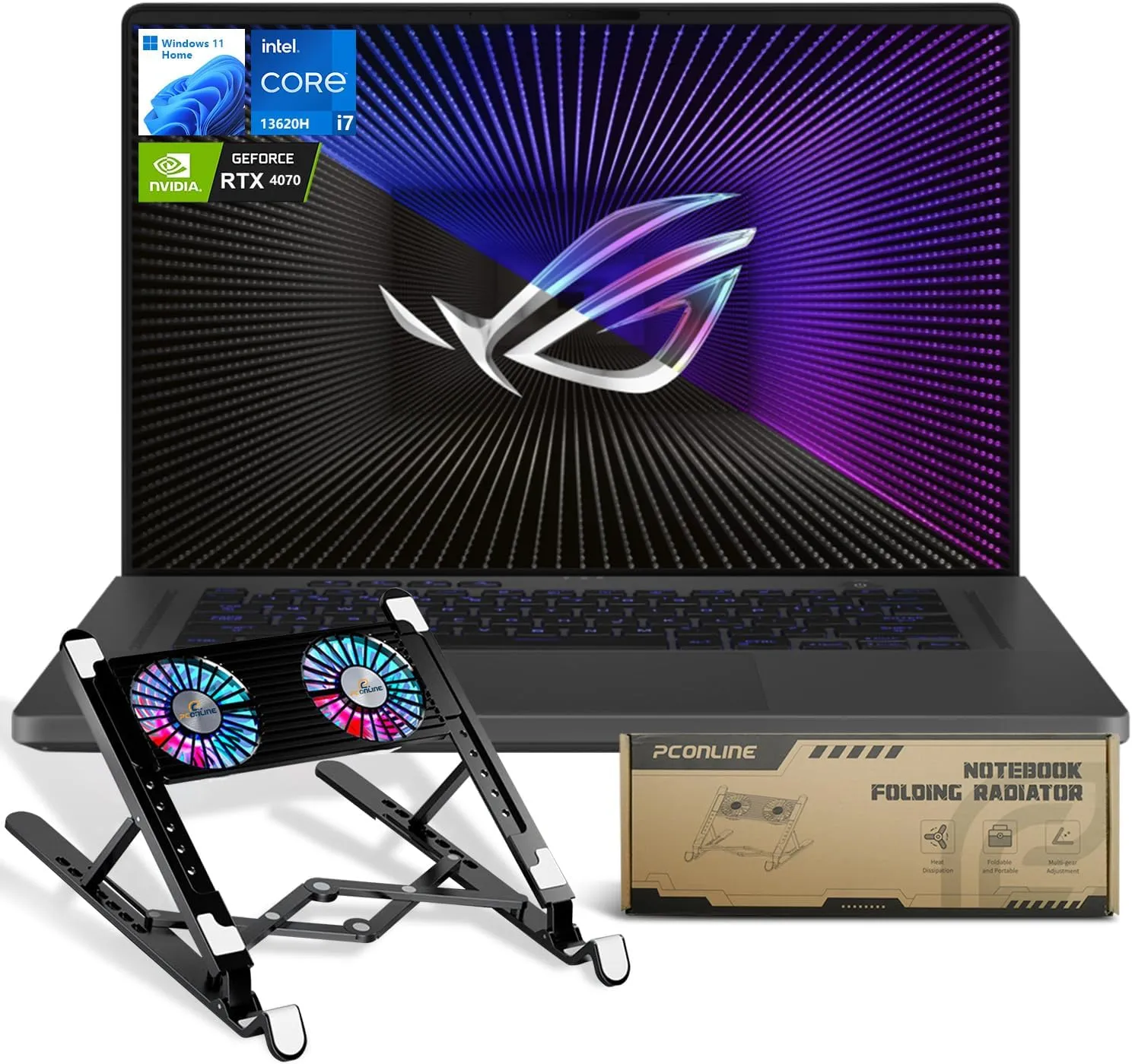 ASUS ROG Zephyrus G16 VR-Ready Gaming Laptop, 16" FHD 165Hz IPS, Intel i7-13620H, NVIDIA GeForce RTX 4070, 48GB RAM, 2TB SSD, Win 11 Home, Bundle with PCO Notebook Folding Radiator, Laptop Cooler
