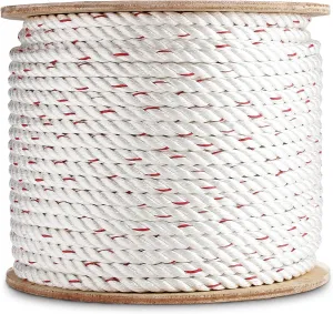 ATERET 1/4 inch by 600 feet Twisted Poly Dacron Rope I 3-Strand w/Polyolefin Core Rope I High Strength Polyester I Multipurpose Bull Rope for Marine, Commercial, Arborist & DIY Projects (1/4" x 600')