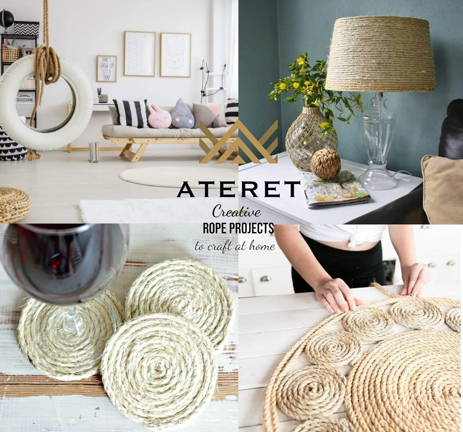 ATERET 3/8 Inch by 100-Feet Sisal Rope I Natural Fiber Twisted Sisal Rope I Multipurpose, Lightweight, Weather-Resistant Rope for Indoor/Outdoor Use, Rugs, Marine, and DIY Projects (1-Pack)