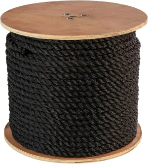 ATERET Twisted 3-Strand Black Polypropylene Rope Monofilament I 1" x 100 Feet I 12,825 lbs. Tensile Strength I Lightweight & Heavy-Duty Synthetic Cord for DIY Projects, Marine, Commercial Use