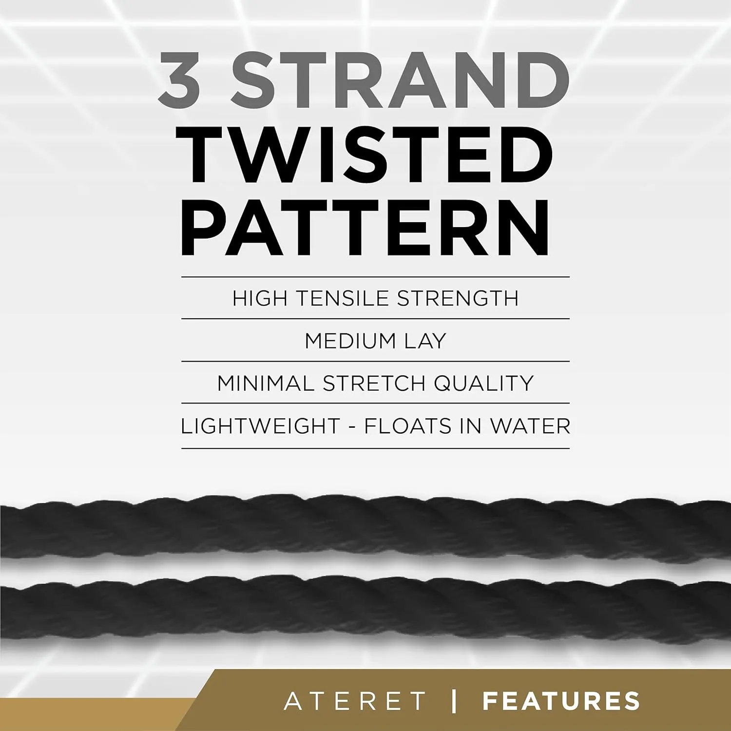 ATERET Twisted 3-Strand Black Polypropylene Rope Monofilament I 1" x 100 Feet I 12,825 lbs. Tensile Strength I Lightweight & Heavy-Duty Synthetic Cord for DIY Projects, Marine, Commercial Use