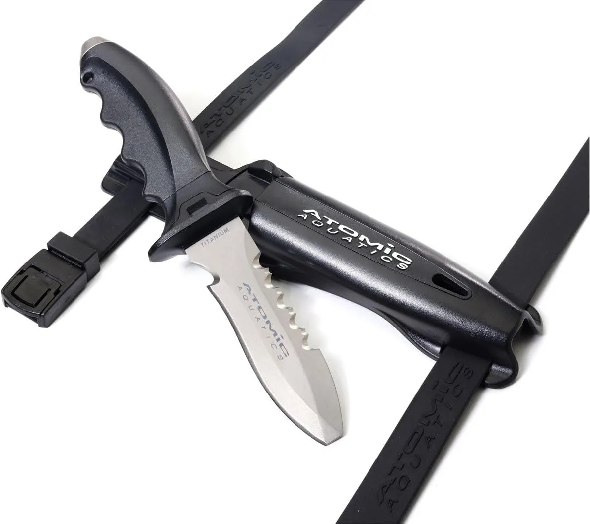 Atomic Aquatics Ti6 Titanium Durable Corrosion-Resistant Dive Knife with Lockable Sheath and Quick-Adjust Straps for Scuba Diving, Snorkeling