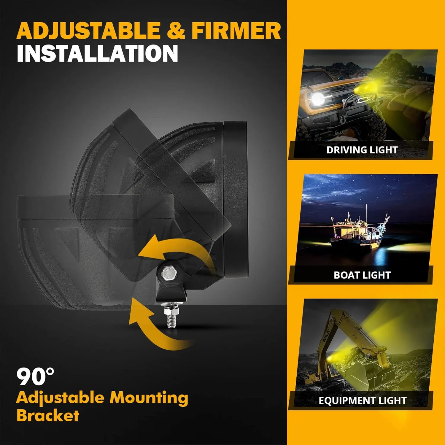 Auxbeam 4 Inch 90W LED 2PCS 9000LM Amber Fog Lights Round Spot Driving Work Lights for Truck Pickup SUV ATV UTV 4x4 Jeep Wrangler