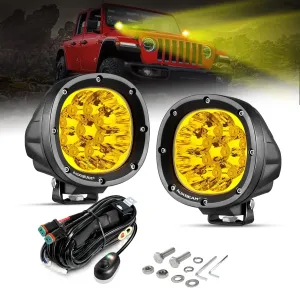 Auxbeam 4 Inch 90W LED 2PCS 9000LM Amber Fog Lights Round Spot Driving Work Lights for Truck Pickup SUV ATV UTV 4x4 Jeep Wrangler