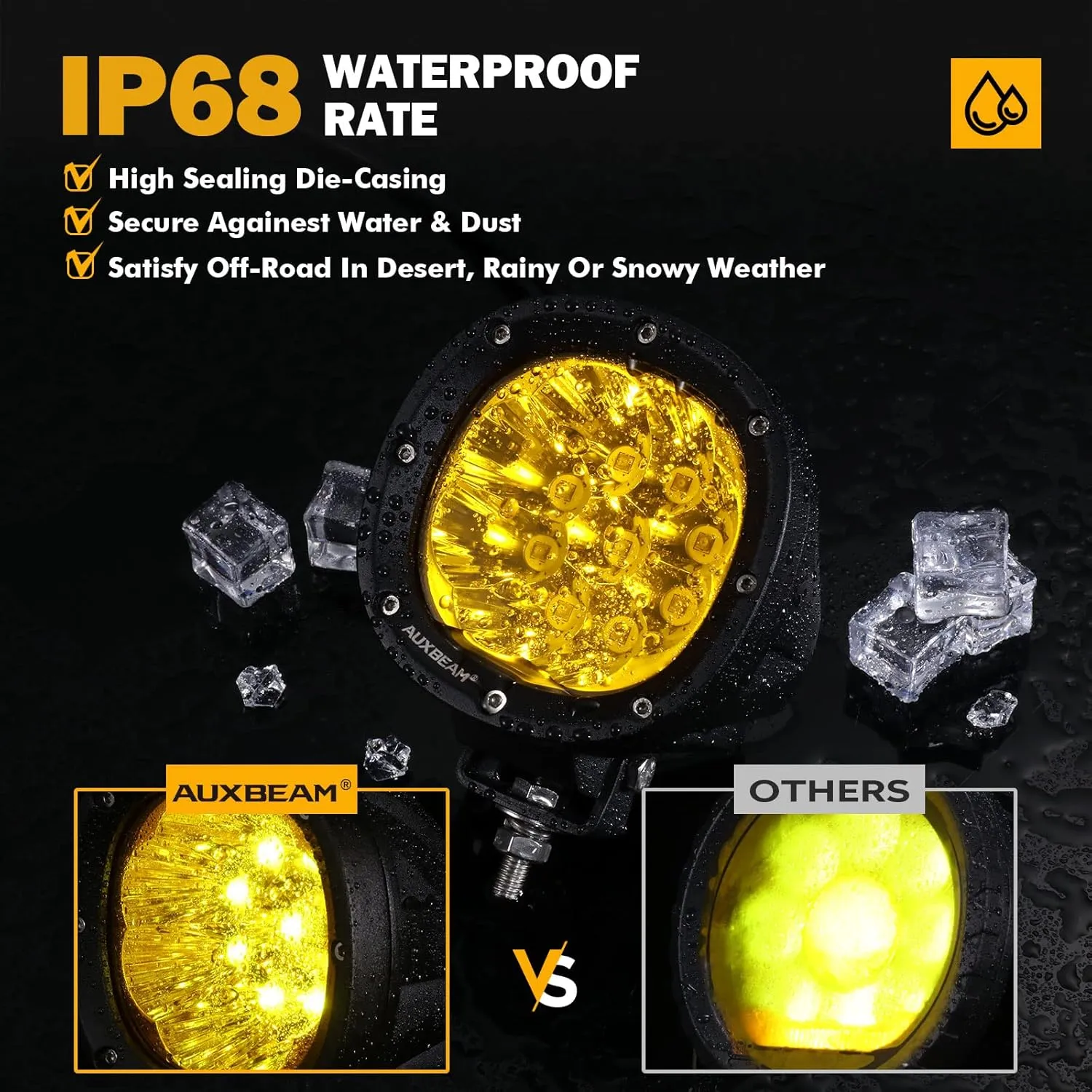 Auxbeam 4 Inch 90W LED 2PCS 9000LM Amber Fog Lights Round Spot Driving Work Lights for Truck Pickup SUV ATV UTV 4x4 Jeep Wrangler