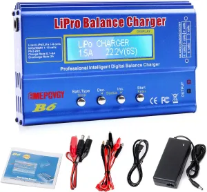 B6 Lipo Battery Balance Charger 80W 6A Discharger for NiMH/NiCd (1-15S) LiPo/Li-ion/Life Battery (1-6S) RC Hobby Batteries Balance Charger with AC Power Supply