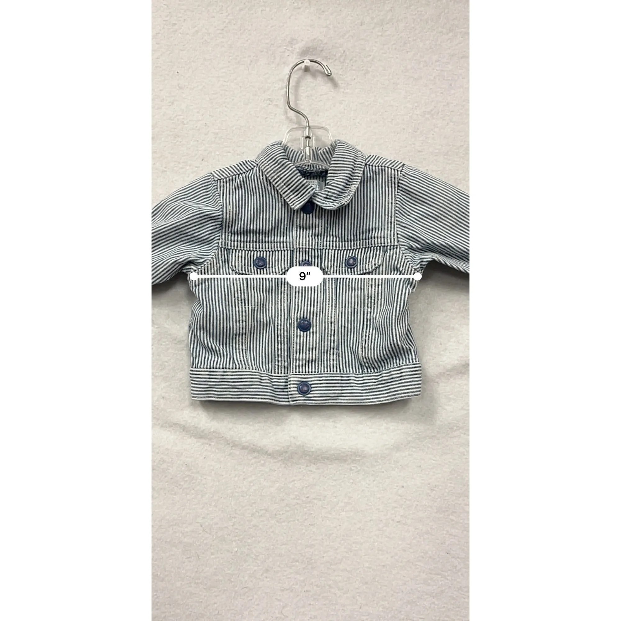 Baby Striped Denim Jacket 0-3M By The Childrens Place With Button-Up Front & Foldable Cuffs #6874