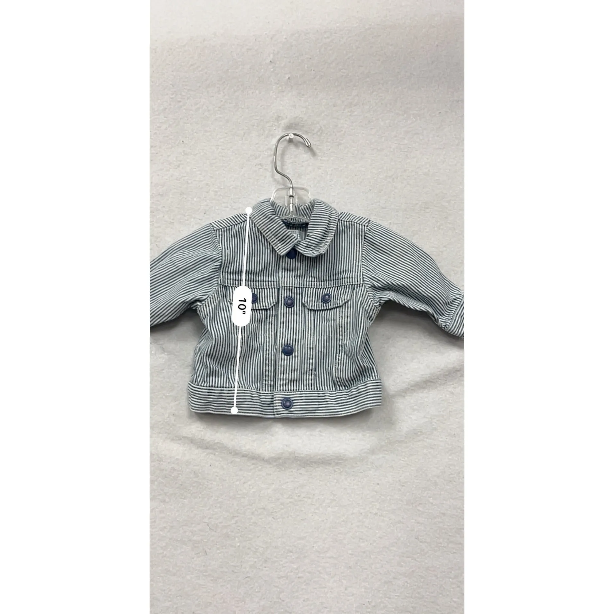 Baby Striped Denim Jacket 0-3M By The Childrens Place With Button-Up Front & Foldable Cuffs #6874