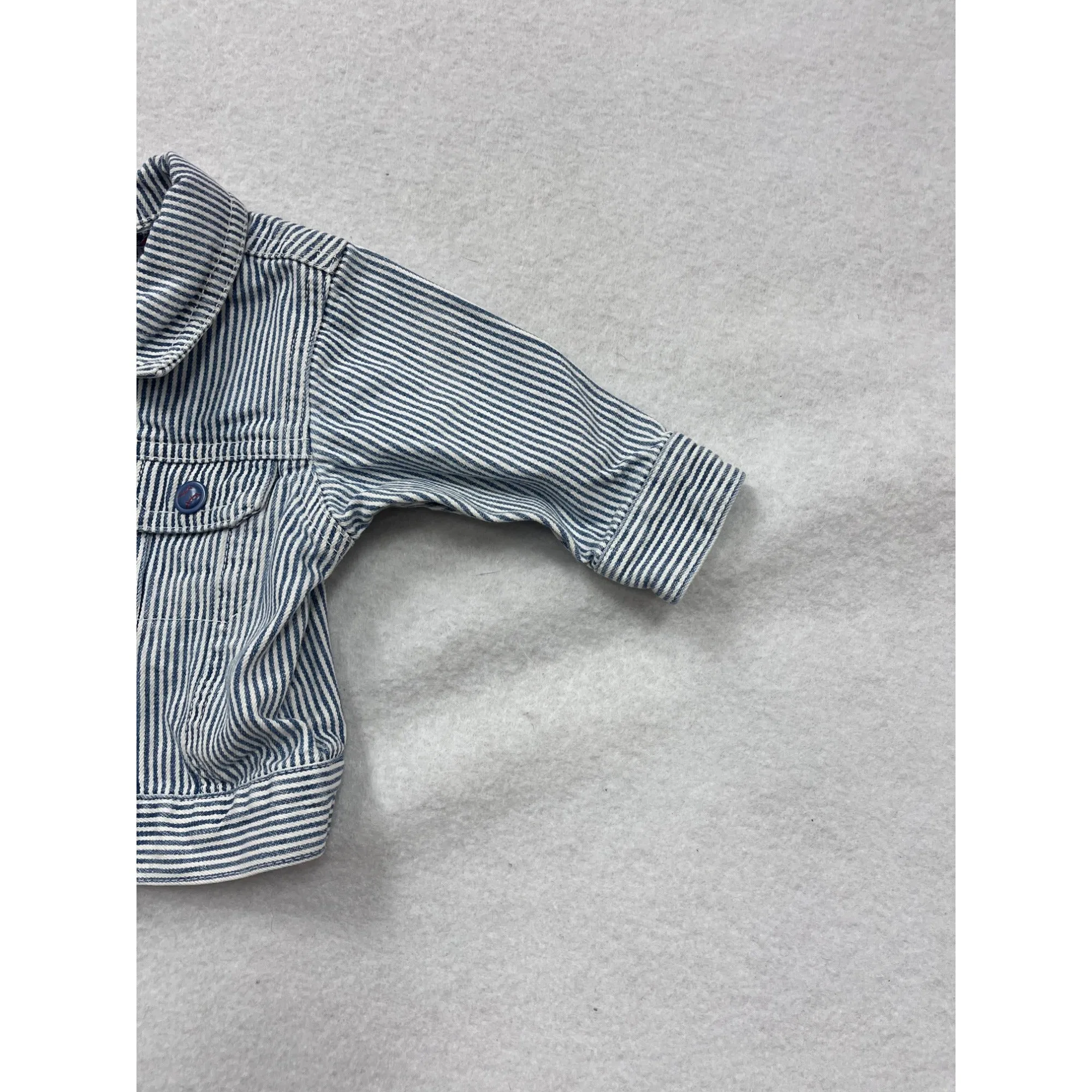 Baby Striped Denim Jacket 0-3M By The Childrens Place With Button-Up Front & Foldable Cuffs #6874