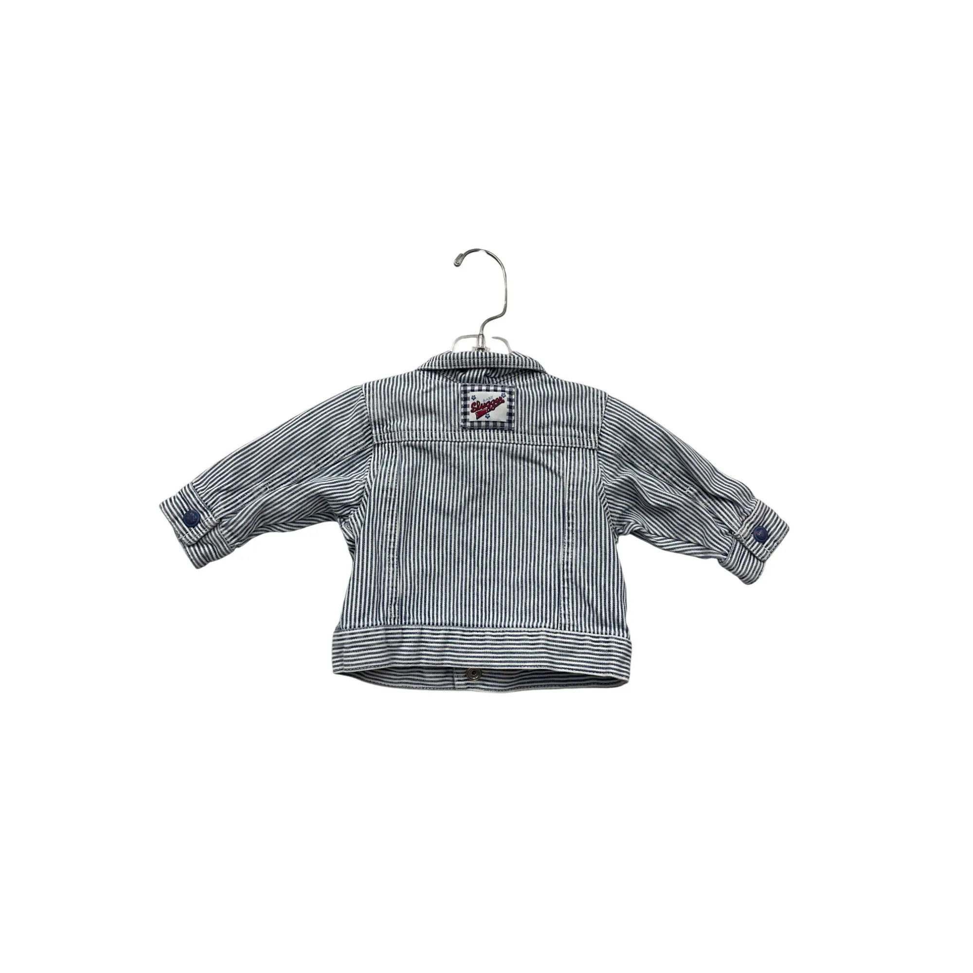 Baby Striped Denim Jacket 0-3M By The Childrens Place With Button-Up Front & Foldable Cuffs #6874