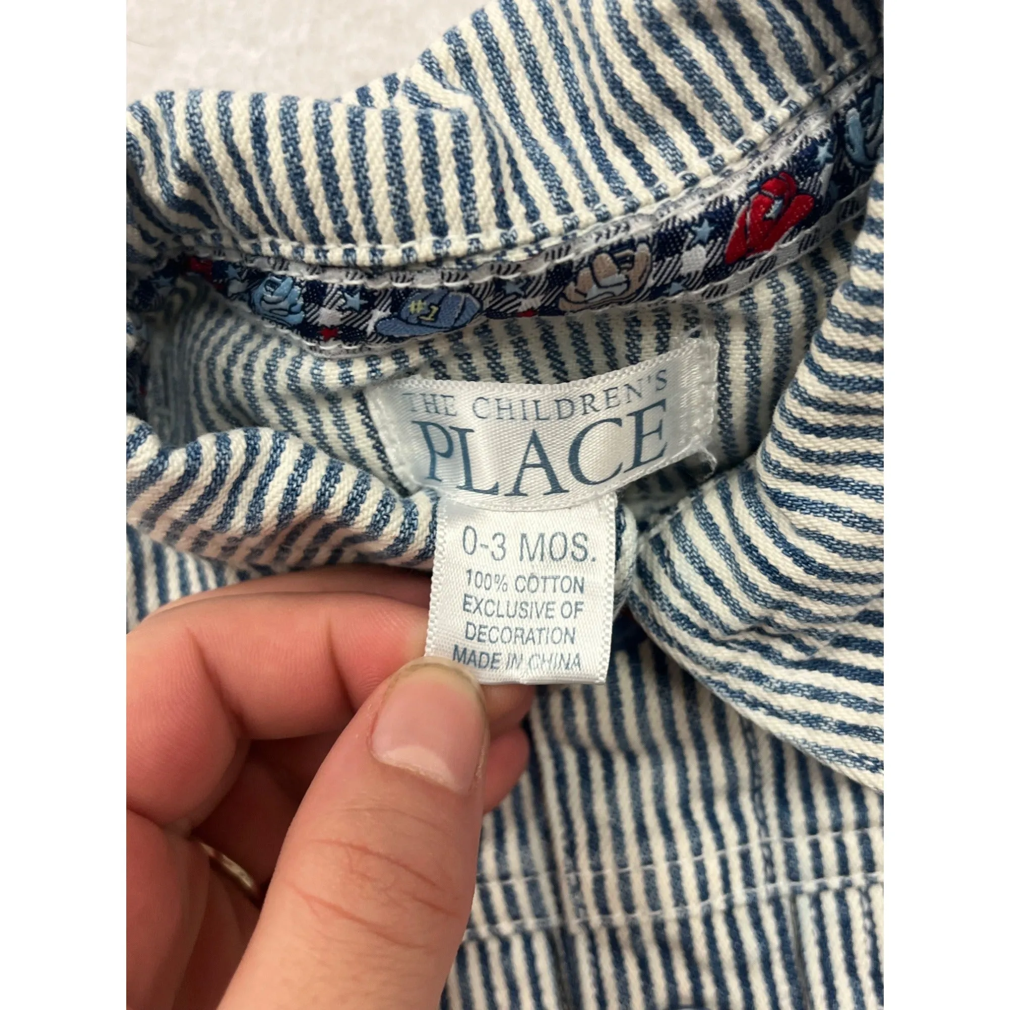 Baby Striped Denim Jacket 0-3M By The Childrens Place With Button-Up Front & Foldable Cuffs #6874