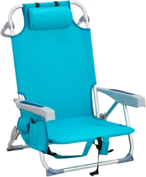 Backpack Beach Chair for Adults, 5-Position Portable Outdoor Reclining Camping Chair, Lightweight Folding Chairs with Headrest, Cup Holders, Cooler Bag, Towel Bar, Shoulder Strap (Mint Green)