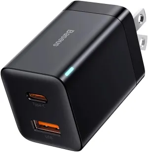 Baseus 30W Dual Port USB C PD Charger Block, Foldable PPS GaN Fast Charger Power Adapter for iPhone 16/15 Pro Max, Galaxy S24 Ultra/S23, Google Pixel, iPad, Black