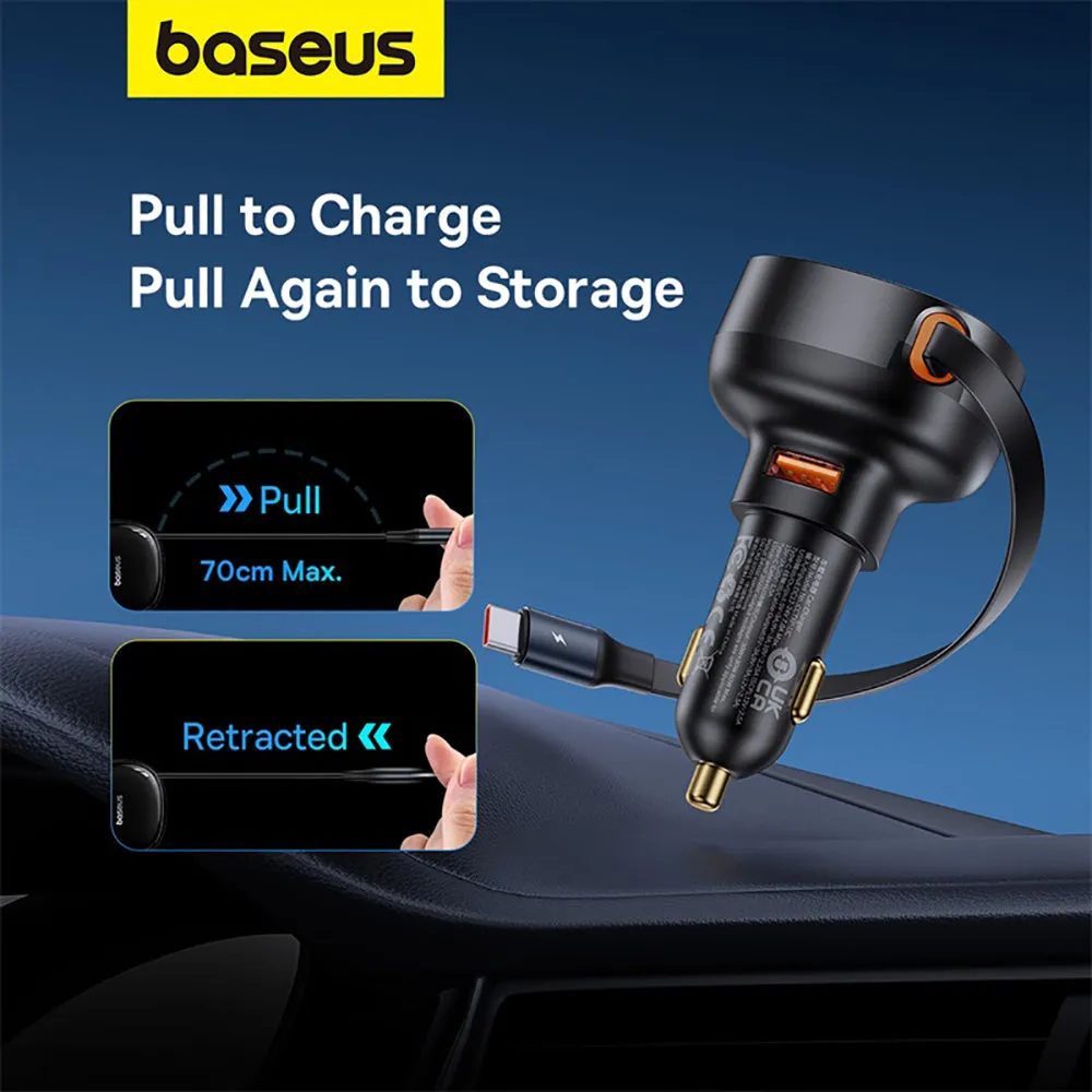 Baseus Enjoyment Pro Car Charger with U Type-C Retractable Cable 60W - Starry Black