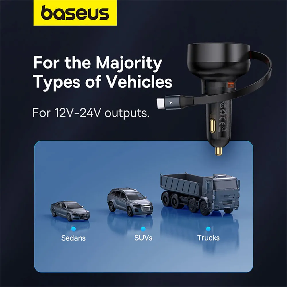 Baseus Enjoyment Pro Car Charger with U Type-C Retractable Cable 60W - Starry Black