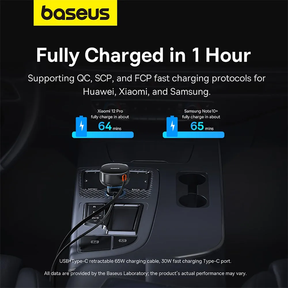 Baseus Enjoyment Pro Car Charger with U Type-C Retractable Cable 60W - Starry Black