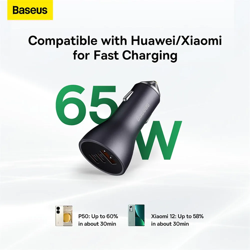 Baseus Golden Contactor Pro Triple Fast Charger Car Charger 65W - Dark Gray