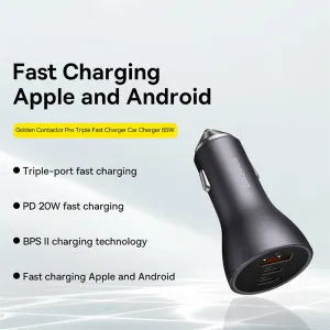 Baseus Golden Contactor Pro Triple Fast Charger Car Charger 65W - Dark Gray