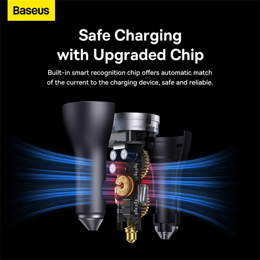 Baseus Golden Contactor Pro Triple Fast Charger Car Charger 65W - Dark Gray